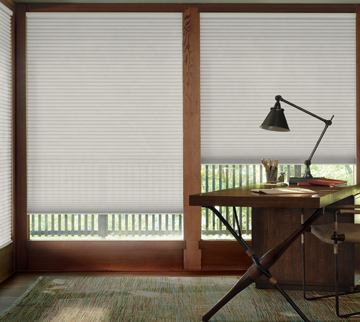 Cellular shades in a bright bedroom